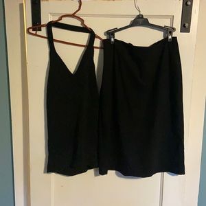 2 piece sweater halter top and micro suede skirt